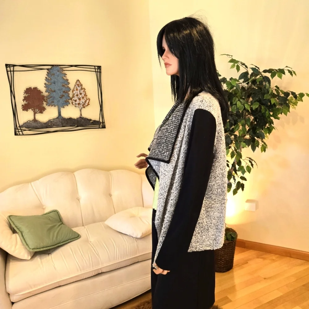 Roz & Ali Black& White Open Draped Cardigan Size XL - Picture 5 of 10